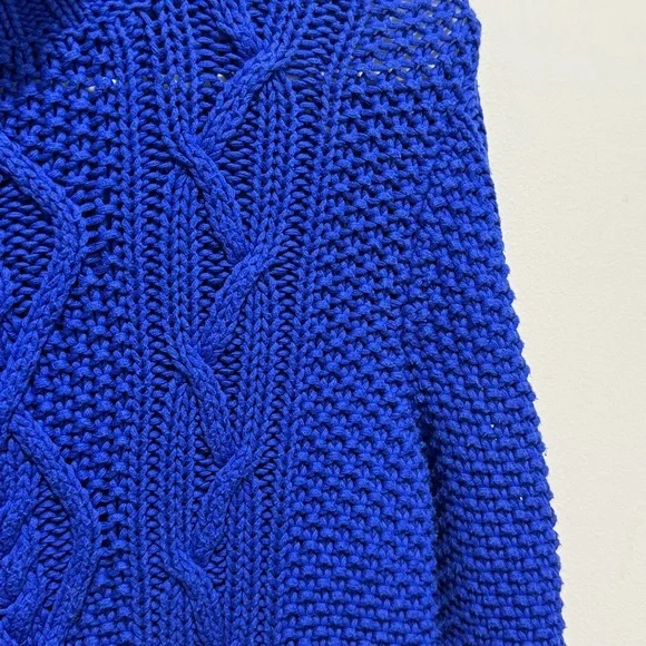 Lauren Ralph Lauren Royal Blue Cable Knit Turtleneck Sweater Medium Petite - Picture 3 of 5